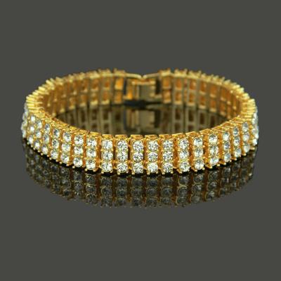 China Environmental Friendly Hot Selling Hip Hops Triple Row Diamond Bracelet Cool Fashion Bling Bling Crystal Rhinestone Men's Bracelets for sale