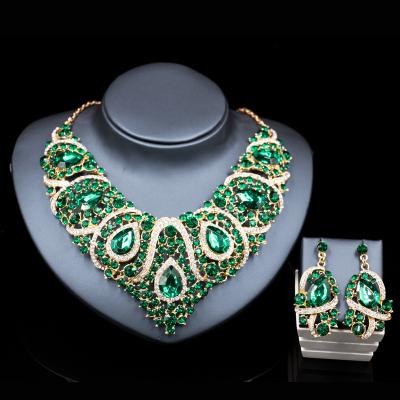 China Environmental Friendly Africa Beads Nigerian Wedding Jewelry Set Fashion Jewelry Sets For Brides Gold Color Necklace And Drop Earrings for sale