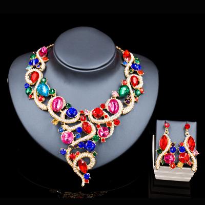 China Environmentally Friendly African Beads Jewelry Set Gold Color Necklace And Earrings Jewelry Sets Six Colors Wedding Jewelry for sale