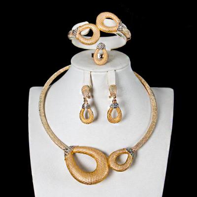 China Fashion Jewelry Sets Ladies Gold Color Earrings Necklace Ring 4PCS Environmental Friendly Bracelet For Party Wedding for sale