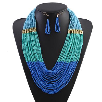 China Eco-Friendly Bohemian Multilayer Beaded Necklace Earring Set Handmade Retro Style Ethnic Necklace Jewelry Sets for sale