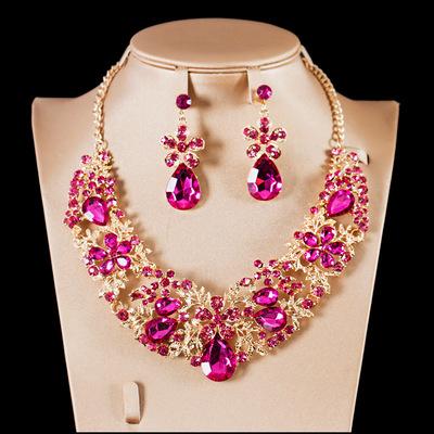 China Environmental Friendly Zircon Bridal Jewelry Set Necklace Earrings Bracelet Ladies Wedding Jewelry Set for sale