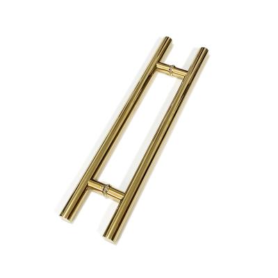 China Top Quality Front Entry Door Handles H Type Polished Ti Gold 304 Stainless Steel Sliding Glass Door Handles for sale