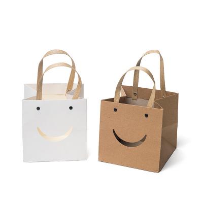 China Recycled Smiley Square Bag Cake Packaging Materials Paper Creative Window Open Bag With Logo Gift Printed Hand Held Paper Bag for sale