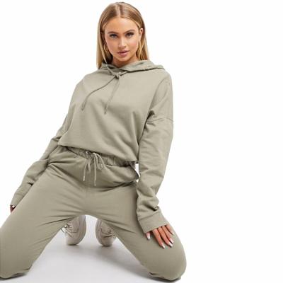 China Women's Jogger Tracksuits Pants and Hoodies Ladies Khaki Cotton 320 GSM Tracksuits Customized Anti-UV for sale