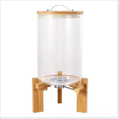 China Freshness Preservation Kitchen Use Large Capacity Food Container Clear Glass Barrel With Bamboo Lid Set for sale