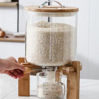 China Freshness Storage Large Capacity Canister Sealing Rice Storage Container Glass Jars With Bamboo Lid for sale