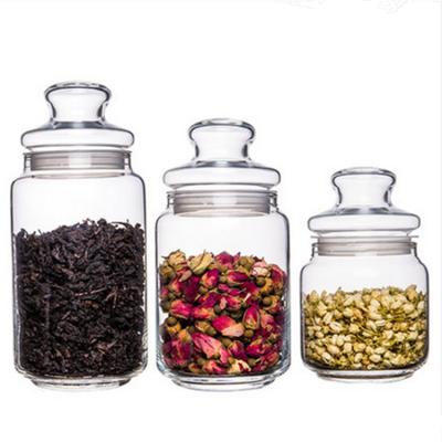 China Wholesale Hot Round Glass Storage Jar Freshness Preservation Food Glass Jar With Lid For Kitchen for sale