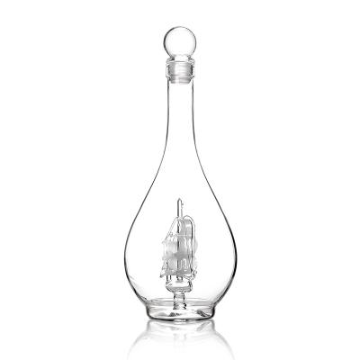 China 2021 Hot Sales Reusable Heat Resistant High Borosilicate Glass Craft Sailing Wine Bottle for sale