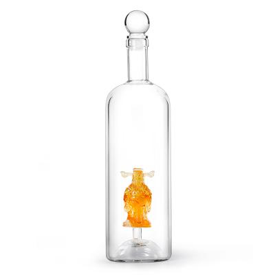 China High borosilicate glass reusable wholesale wine bottle of god of wealth for sale