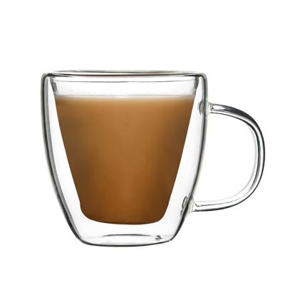 China 150ml 250ml Double Wall Tea Wine Glass Coffee Cup Custom Viable Double Wall Glass Mug for sale