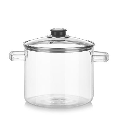 China Double-eared transparent clear stocked 2000ml High Borosilicate cooking pot glass cookware set cooking pot for sale