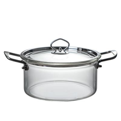 China Sustainable Kitchen Clear Double-Ear Cooking Pot Borosilicate Pyrex Glass Cooking Pot for sale