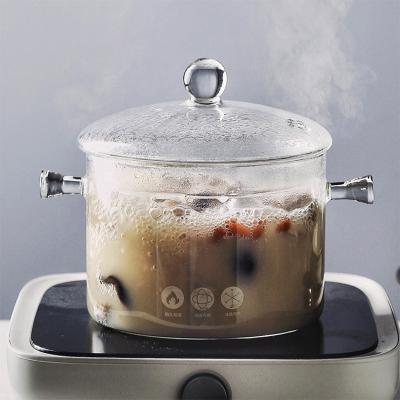 China Hot Sale Large Capacity Stocked Transparent Clear Glass Cooking Pot Heat Resistant Glass Cooking Pot for sale