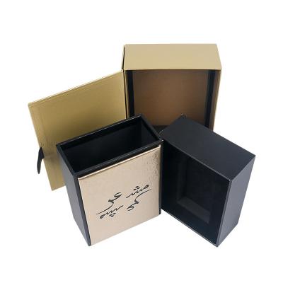 China Factory Price Recyclable Multilevel Custom Rigid Black Gold Jewelry Box Eva Texture Paper Drawer Magnetic Gift Perfume Box for sale