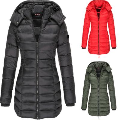 China Plus size new 2022 winters solid color medium length hooded down jacket long trench coat winter coat for sale