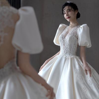 China 2022 new breathable high quality satin tail girl wedding dress simple elegant wedding retro supplies wedding dresses for sale