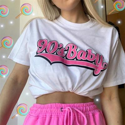 China Girl Breathable Candy Loose 90s Custom Letter Printed Women's Casual T-shirt O Neck Short Sleeve T-Shirt for sale