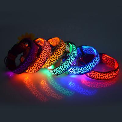 China OEM Workable Factory Customized LED Pet Collar Dog Collar Leopard Print Glowing Luminous Dog Collar for sale