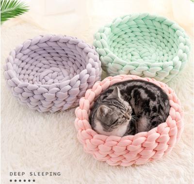 China Raw Handwoven Washable Arm Nest Cat Wool Travel Cotton Fabric Dog Bed Rough Machine Core Filled DIY for sale