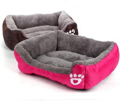 China Travel Machine Washable Ultra Soft Pet Sofa Rectangle Pet Bed With Dog Paw Printing for sale