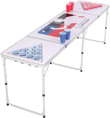 China Eco-freindly [Fast Delivery] Custom Foldable Beer Pong Table MESA Plegab Game Table Sturdy Foldable Tail Door 8 Legs Beer Pong Portable Folding Table With Hole for sale