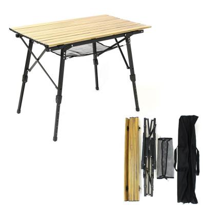 China Traditional Wooden Outdoor Height Folding Grain Picnic BBQ Table Lifting Camping Adjustable Aluminum Portable Table for sale