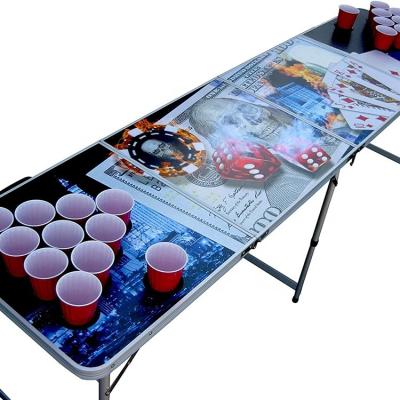 China Eco-freindly Game Table Custom 2.4 M BeerPong Table Play PORTABLE Customize Printing Beer Pong Folding Table With LED for sale