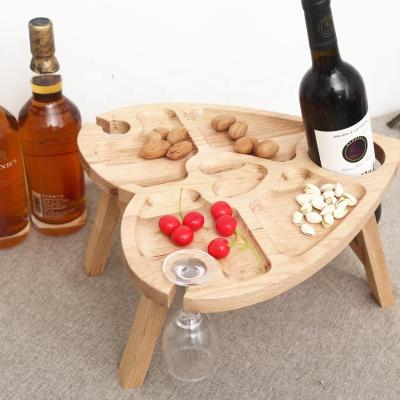 China Small Beach Traditional Wooden Outdoor Wine Table Picnic Table Wine Rack Dinner Couples Foldable Glass Table for sale