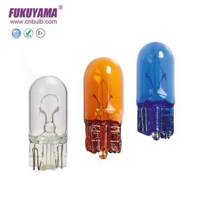 China W5W 12V 3W 5W Clear Amber Blue Miniature Lamp T10 Car Lead Free Glass Bulb for sale