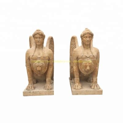 China Famous Ancient Eco-friendly Natural Stone Greek Mythology Sculpture Marble Sphinx Statues Marble Garden Sets for sale