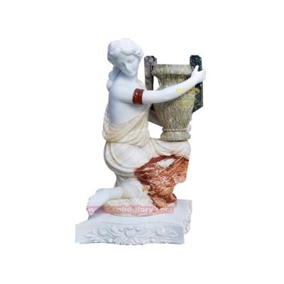 China Modern Natural Stone Garden Ornaments Marble Female Figure Statues Marble Luxury Flower Pot Garden Sets for sale