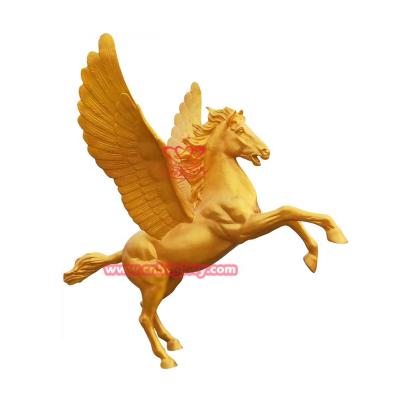 China Europe Garden Decor Metal Crafts Sculpture Life Size Gold Bronze Pegasus Horse Statues for sale