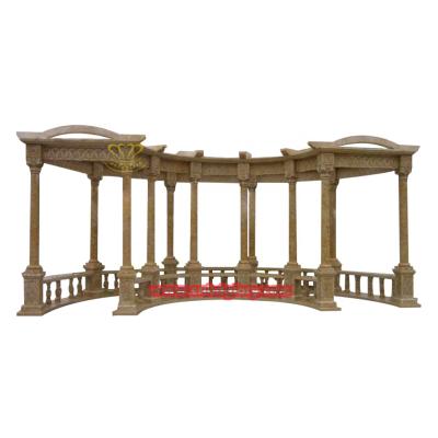 China Eco-friendly Large Sculpture Natural Stone Marble Garden Gazebo Column With Iron Roof for sale