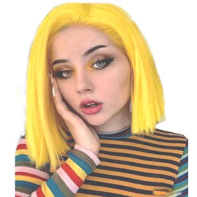 China Cute Synthetic Heat Resistant Yellow Straight Wigs Lead Lace Front Wig Synthetic Wig For Women for sale