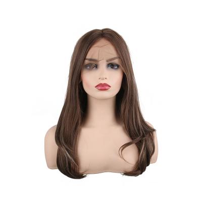 China Long Brown Wig Natural Medium Wave Hair Heat Resistant Part Synthetic Lace Front Wigs for sale