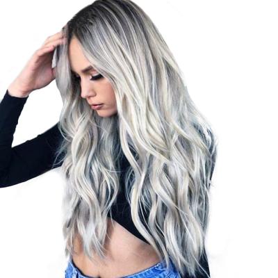 China Long Synthetic Wavy Curly Ombre Heat Resistant Gray Wig Silver Full Wig Cheap Natural Hair Heat Resistant Wigs for sale