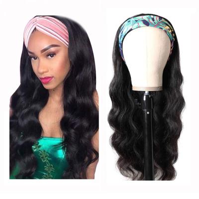 China Headbands Heat Resistant Wig For Women Colored Wig Glueless Virgin Human Body Wave Hair Half Wigs With Headband for sale