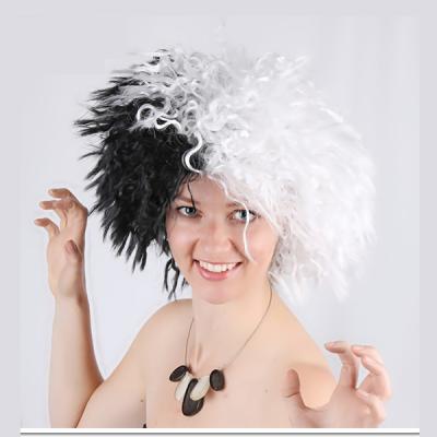 China De Vil Regular Short Cruella Wave Black And White Afro Curly Wigs for sale