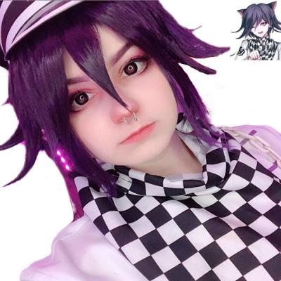 China New Heat Resistant Short Black Purple Danganronpa V3 Ouma Koukichi Cosplay Wig for sale