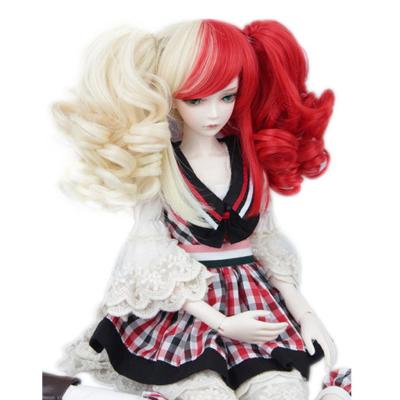 China \ Body Wave Beauty White And Red Deep Curly 1/3 BJD Doll Wigs With Two Clips Ponytail for sale