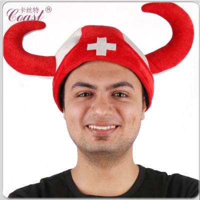 China Red And White Winter Soccer Fan Switzerland Horn Beef Picture Hat for sale