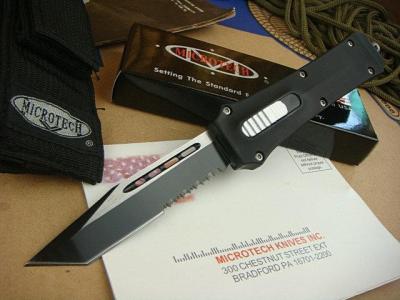 China Microtech knife A162 single blade half serrated (T head) for sale