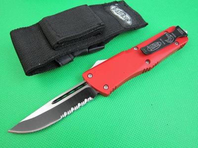 China Microtech knife single blade half serrated(red) for sale