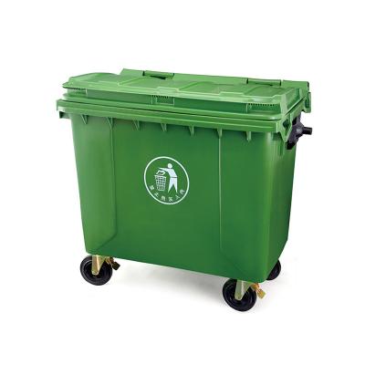 China 660 Liter Street Foot Pedal Trash Bin Plastic Public Large Size Outdoor Viable Industrial Waste Cart Waste Bins With Wheels for sale