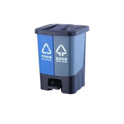 China Wholesale Viable Separate Two Compartment Waste Garbage Insulated Waste Bin Pedal Trash Containers For Garden for sale