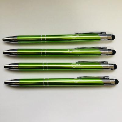 China Promotional Lemon Green Gift Pen High Quality Metallic Ballpoint Pen With Stylus Engrave To Customize Logo Name For Promotion School Company for sale