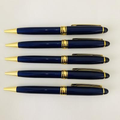 China Pen Wholesale Gift Navy Blue Metal Logo Pen Promotion Advertising Hotel Ball Pen for sale