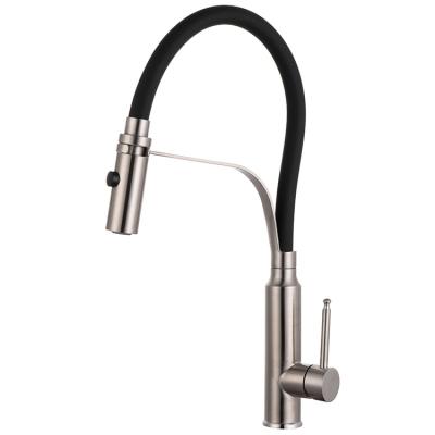 China Pull Out Spray 360 Swivel Black Silicon Hose SS304 Stainless Steel Pull Down Kitchen Faucet for sale