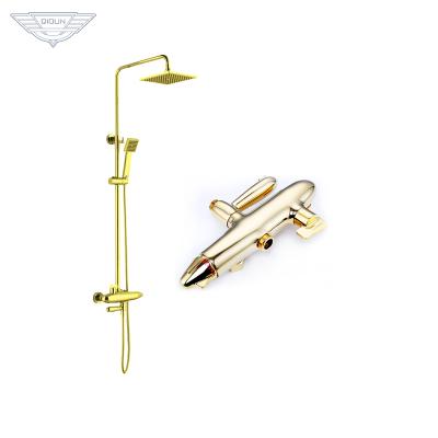 China With Sliding Bar Water Rainfall Mixer Taps Contemporary Gold Brushed Shower Faucets for sale